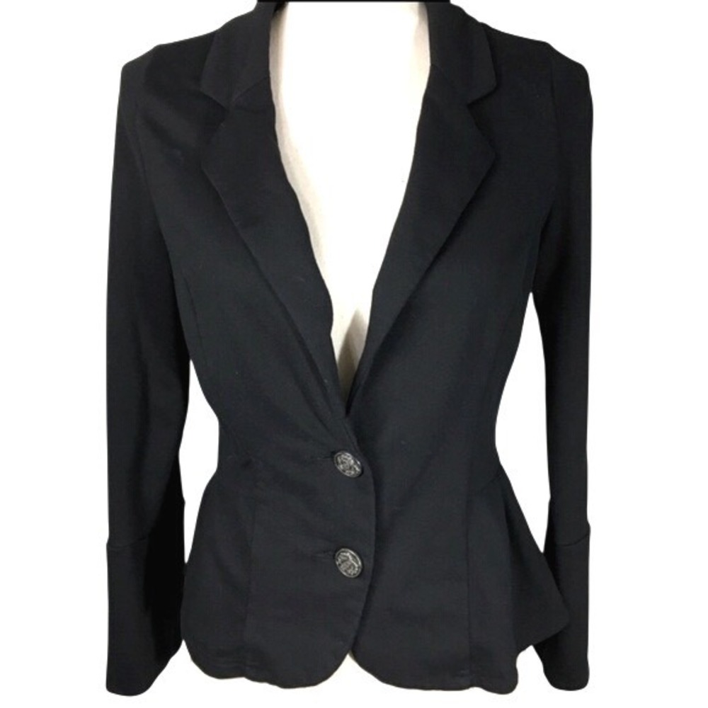 Wet Seal Floral Lined Peplum Knit‎ Blazer Size M Black J274